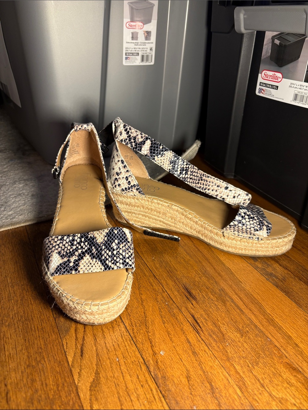 Franco Sarto Snake-Print Espadrille Wedges in Black & White